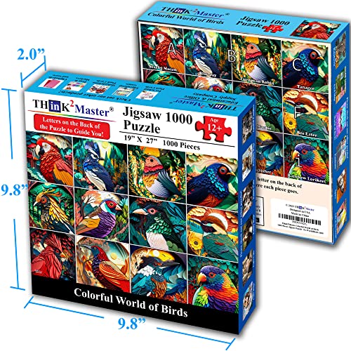 Colorful Birds 1000 Pieces Jigsaw Puzzle. Paper Cut Craft Style. Fun for Teens
