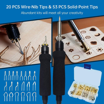 Goodcrafter Pyrography Pen 2-IN-1 Wood Burning Kit 101-IN-1,200~480°C (withTemp Display)/Wire-Nib 250~750°C Temp adjustable with 20 Nibs,53 Solid Points,12 Stencils and 15 Wood Chip(Mother's Day gift） - Crafty Corner