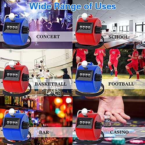 2 Pack Hand Tally Clicker Counter 4 Digit for Sport Red Blue