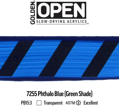 OPEN Slow-Drying Acrylics by GOLDEN, Phthalo Blue/G.S., 2 fl oz. tube, Professional Acrylic Paint, Transparent