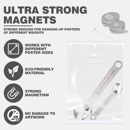 Ywlake Magnetic Poster Hanger, 10x10 10x32 10x20 Poster Frame Wood Wooden Magnet Print Posters Dowel Scroll Hanger Hangers Hanging Kit for Walls Map Canvas Artwork (White, 10")