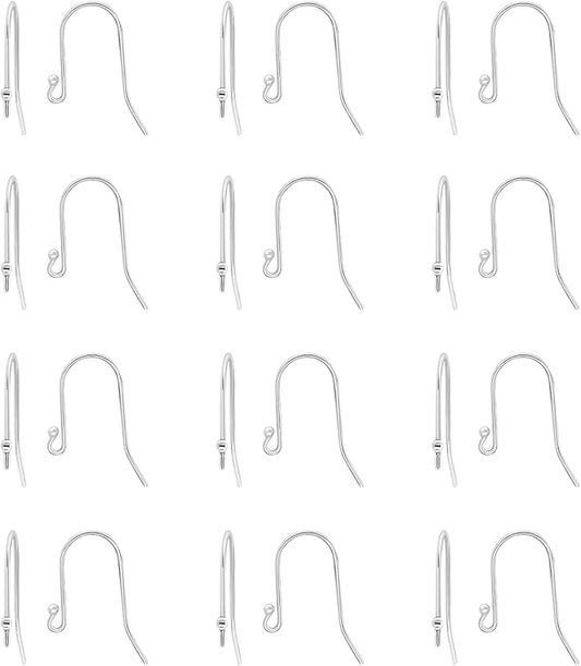 Sea of Ice 925 Sterling Silver Ear Wires Ball End French Earring Hooks for Drop Dangle Earrings Jewellery Making, DIY Jewellery Findings Parts 24 Pcs/ 12 Pairs