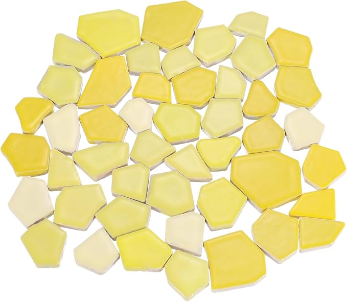 uxcell 500g/1.1LB Irregular Ceramics Mosaic Tiles, 2.3-4.2 cm Bulk Stained Ceramic Mosaic Pieces Stones Mosaic Kits for DIY Art Craft Projects Home Decor, Mixed Yellow