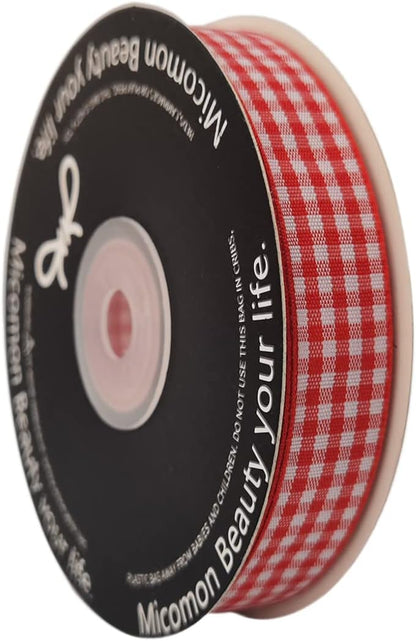 Red and White 100% Polyester Gingham Ribbon 25 Yards Each Roll (5/8", red) - Crafty Corner