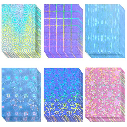 36 Sheets Holographic Sticker Paper A4 Vinyl Holographic Laminate Sheets Self Adhesive Waterproof Transparent Film