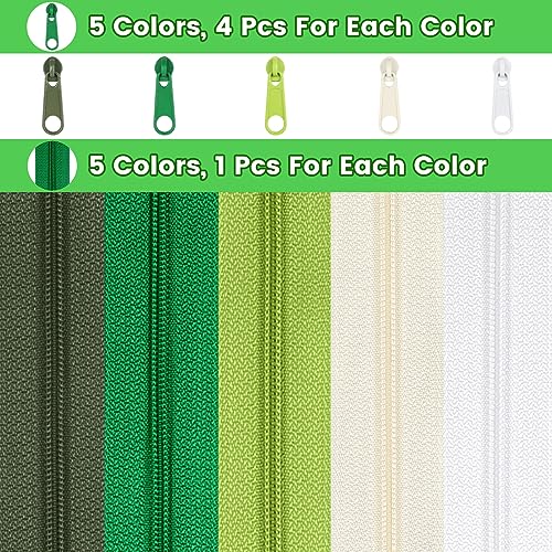 15.3 Yards 14 m 5 Pieces Assorted Colors #3 Nylon Coil Zippers (20 Count)