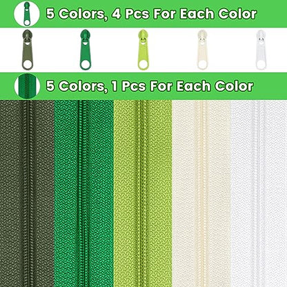 15.3 Yards 14 m 5 Pieces Assorted Colors #3 Nylon Coil Zippers (20 Count)