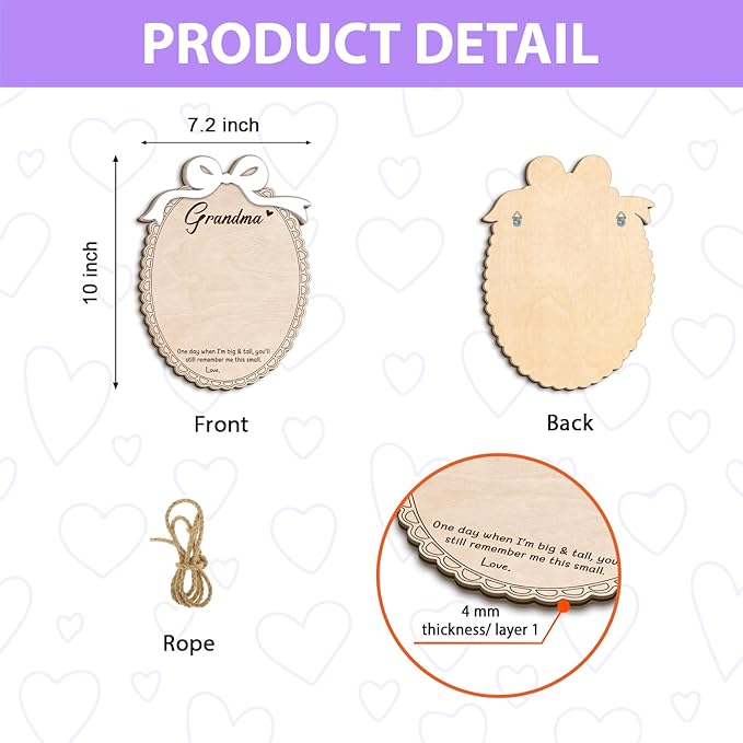 DIY Mothers Day Footprint Craft Wooden Hanging Sign for Grandma Nana Mimi, 3D Baby's First Mothers Day Footprint Memory Keepsake Gift with Bow Poem, Grandma Birthday Gifts from Kid Art Craft Activity