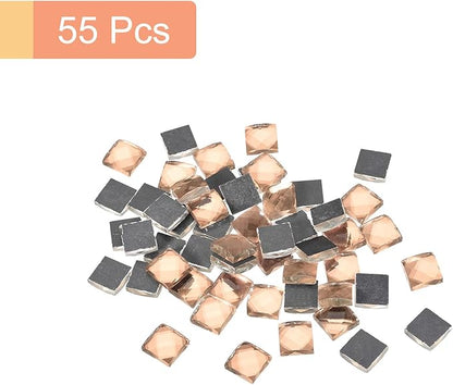 MECCANIXITY Mosaic Tiles 55 Pieces, 13 Faces Glitter Crystal 1 x 1cm for Crafts Bulk, Mosaic Art Kits Stained Glass Pieces for Handmade Jewelry Art DIY Material (Pink)