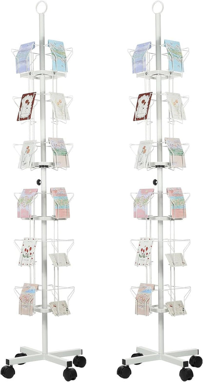 PATIKIL 2Pack 6 Tier Rotating Greeting Card Rack, Metal Spinning Greeting Card Display Stand Portable Postcard Rack Holder Organizer for Postcard Sticker Photo Desk Book Stamp, White