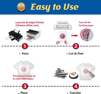 TransOurDream Tru-Heat Transfer Paper for Inkjet & Laserjet Printer (500 Sheets 8.5x11, 3.0) Printable HTV Heat Transfer Vinyl for T Shirts Iron on Transfers for Light Fabrics