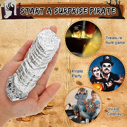 100 Pcs Silver Plastic Pirate Coins for Treasure Chest Party Favors (100 Count)
