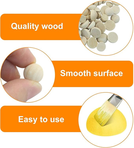 300 PCS Half Wooden Beads, 3 Sizes 10/12/15mm Unfinished Smooth Hemisphere Beads for DIY Craft Painting, Art Projects, Home & Party Supplies
