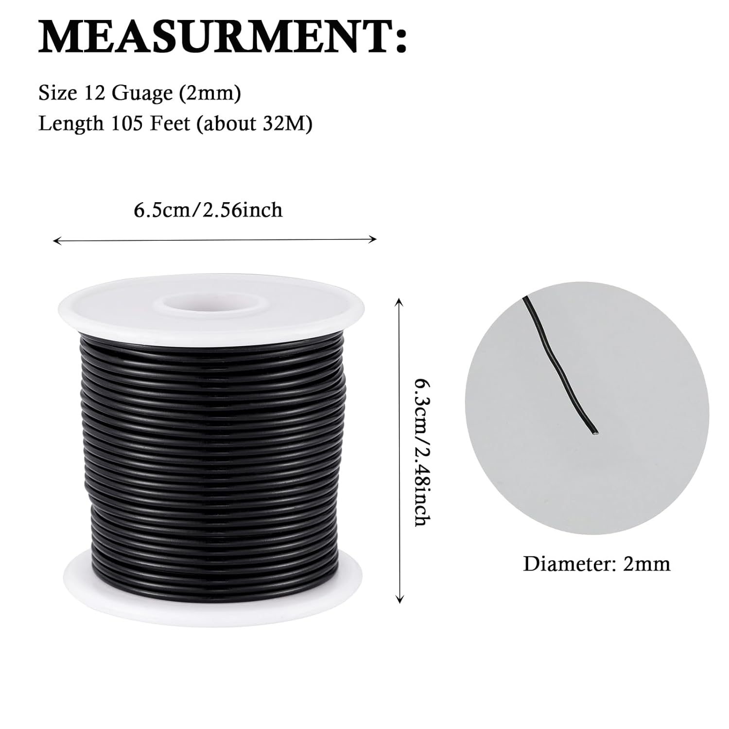 12 Gauge Black Aluminum Craft Wire (105FT) - Anodized for Jewelry Making, Beading Floral, Plant Gardening, Sculpting & Modeling Craft Wire (Black #10, 2mm) - Crafty Corner