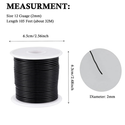 12 Gauge Black Aluminum Craft Wire (105FT) - Anodized for Jewelry Making, Beading Floral, Plant Gardening, Sculpting & Modeling Craft Wire (Black #10, 2mm) - Crafty Corner