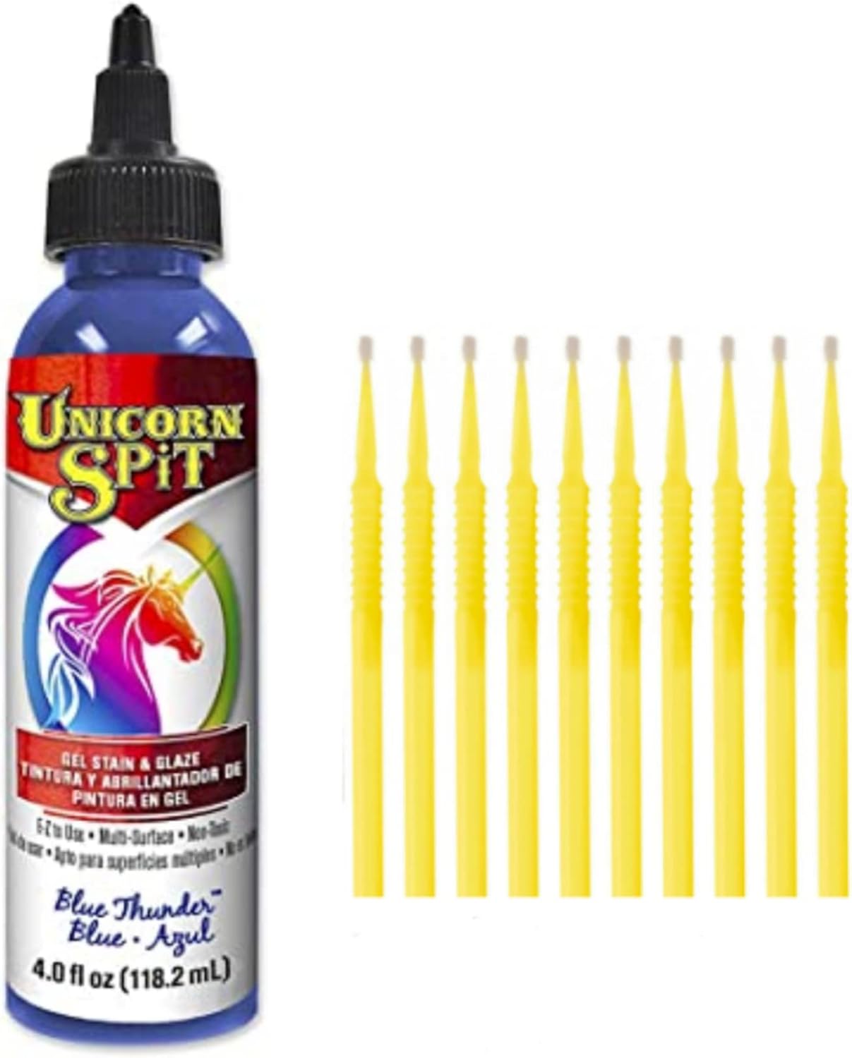 Unicorn SPiT Gel Stain and Glaze in One - Blue Thunder 4 oz. Bottle Detail Sticks