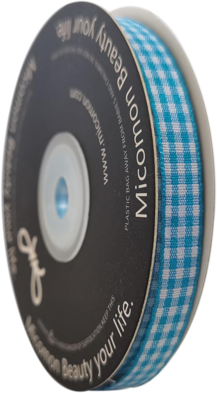 Micomon Vivid Blue and White Woven Edge Plaid Ribbon 100% Polyester Gingham Ribbon 25 Yards Each Roll (3/8",Vivid Blue) - Crafty Corner