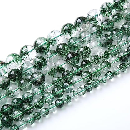 45pcs 8mm Natural Green Phantom Ghost Quartz Stone Round Beads for Jewelry Making DIY Bracelets Necklaces Crystal Energy Healing Stone Beads 15"