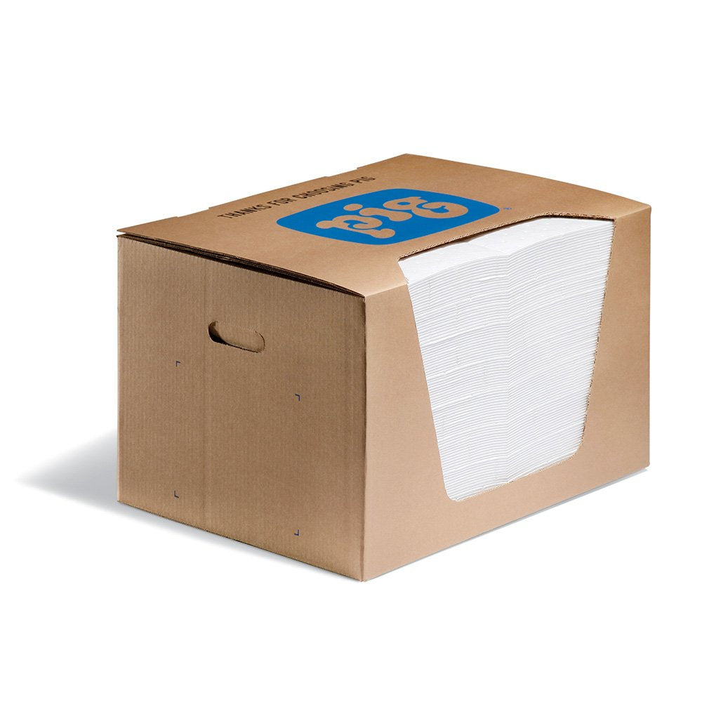 PIG Oil Mat - Oil-Only Absorbent Mat Pad - 100 Pads per Dispenser Box - 15" x 20" Pad - Absorbs up to 28 Ounces per Pad - Heavyweight - MAT440
