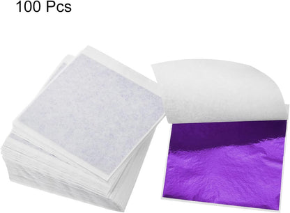 MECCANIXITY Gold Leaf Foil Sheet, Purple Leaf Papers, 3.3 x 3.1inch for Art Decoration, Sculptures, Painting, Pack of 100