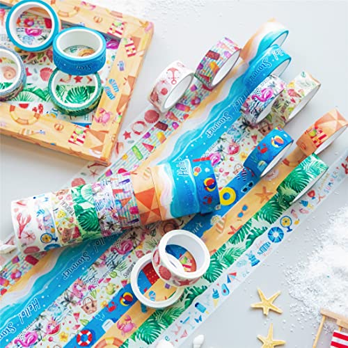 10 Rolls Four Seasons Washi Tape Set Beach Ice Cream Masking Decorative Tapes (10 Count)