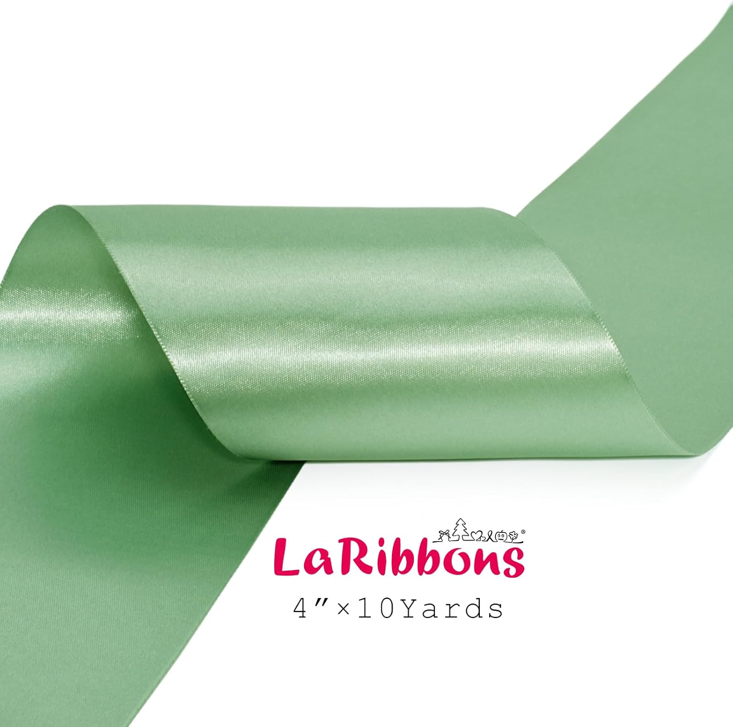 LaRibbons Sage Green Satin Ribbon 4 Inch 10 Yards Double Faced Luxury Light Green Silk Ribbon for Gift Wrapping Flower Bouquets Bow Christmas Wedding Party Decoration - Crafty Corner
