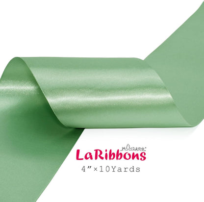LaRibbons Sage Green Satin Ribbon 4 Inch 10 Yards Double Faced Luxury Light Green Silk Ribbon for Gift Wrapping Flower Bouquets Bow Christmas Wedding Party Decoration - Crafty Corner