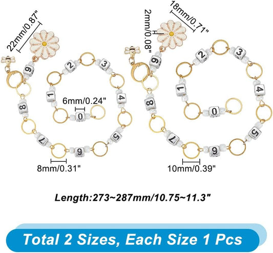 NBEADS 2 Pcs Flower and Bee Knitting Row Counter Chains, Number Beads Acrylic Stitch Markers Row Counting Accessories for Knitting Crochet Tracking Project Progress
