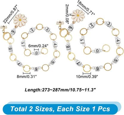 NBEADS 2 Pcs Flower and Bee Knitting Row Counter Chains, Number Beads Acrylic Stitch Markers Row Counting Accessories for Knitting Crochet Tracking Project Progress