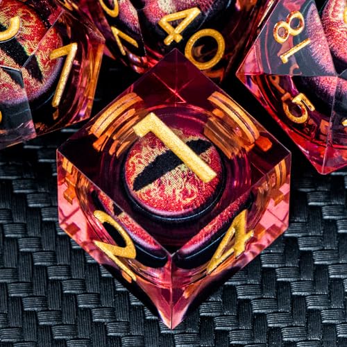 DND Resin Dice Dragon Eye Dice Liquid Core Red Sharp Edged Dice Set with Gift Box