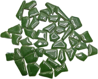 Mosaic Tiles 200g/7.05oz(Approx. 155-170pcs) Porcelain Mosaic Tiles 1-2.5cm 0.4mm Thickness Ceramic Mosaic Stones DIY Mosaic Craft Material(Green)