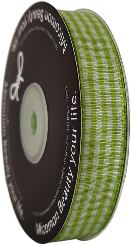 Apple Green Light Green Gingham Plaid Checked Ribbon 25 Yards Each Roll 100% Polyester (5/8",Apple.Green) - Crafty Corner