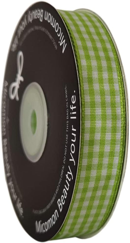 Apple Green Light Green Gingham Plaid Checked Ribbon 25 Yards Each Roll 100% Polyester (5/8",Apple.Green) - Crafty Corner