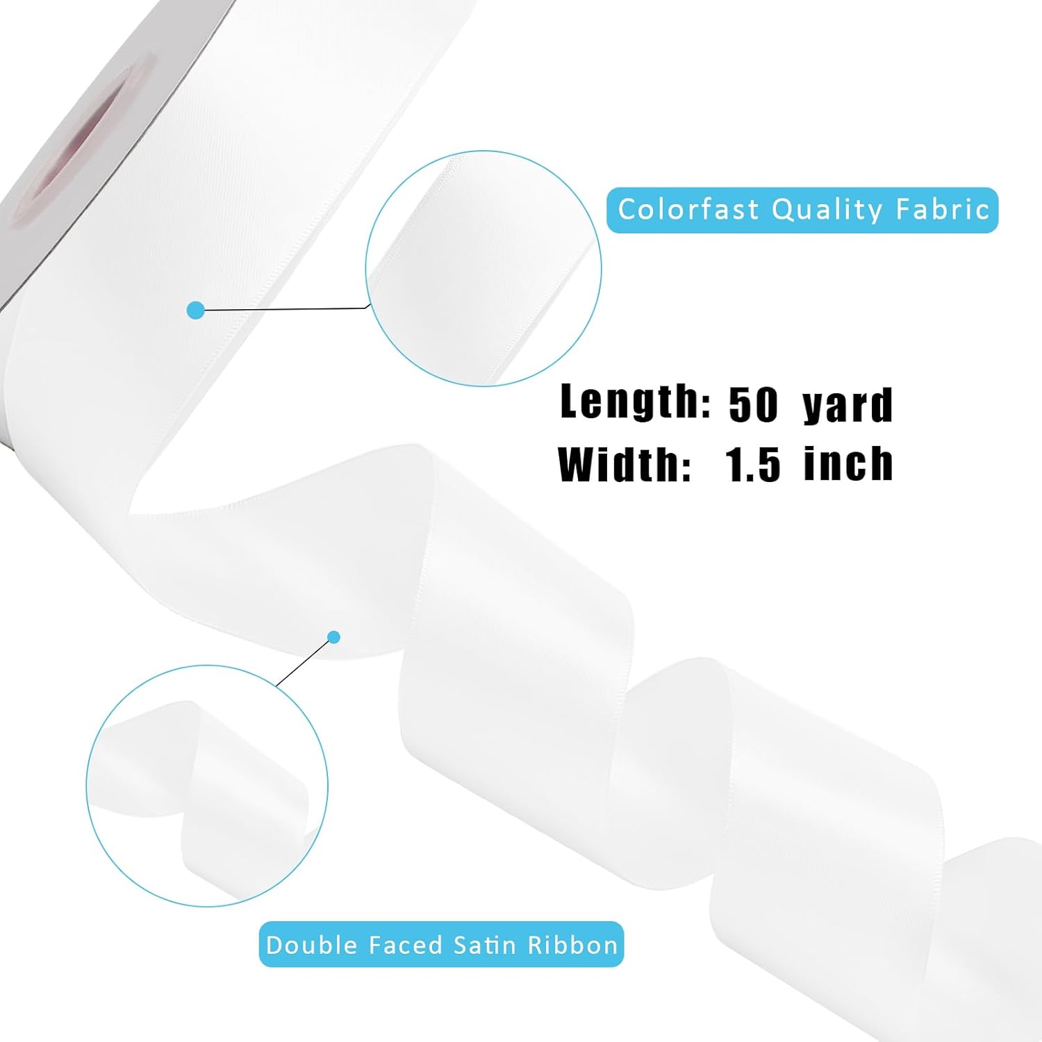 LaRibbons 1 1/2 Inch 50 Yard Double Faced Satin Ribbon,White Satin Craft Fabric Ribbon for Gift Wrapping Floral Bouquets Wedding Party Decoration - Crafty Corner