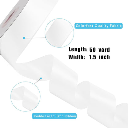 LaRibbons 1 1/2 Inch 50 Yard Double Faced Satin Ribbon,White Satin Craft Fabric Ribbon for Gift Wrapping Floral Bouquets Wedding Party Decoration - Crafty Corner