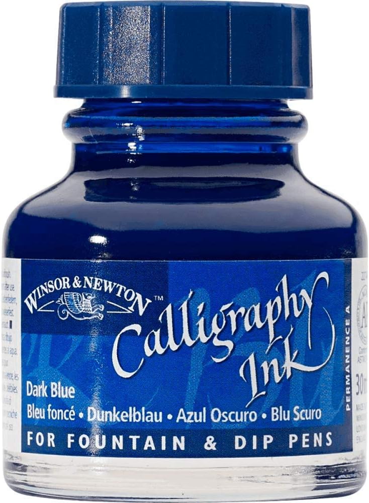 Winsor & Newton Calligraphy Ink, 30ml (1-oz) Bottle, Dark Blue - Crafty Corner