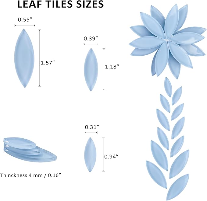 Youway Style Blue Leaf Mosaic Tiles for Crafts Bulk,200g Petal Mosaic Glass Pieces,Flower Glass Tiles for Christmas Mosaic Decorations,Garden Mosaic Supplies Kit