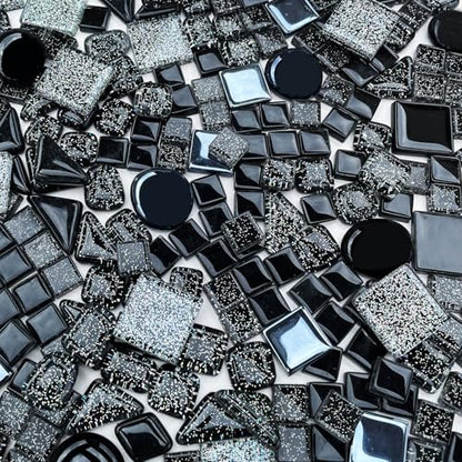 1.1 LB Black Irregular Glass Mosaic Tiles with Backing (17.6 Ounce)