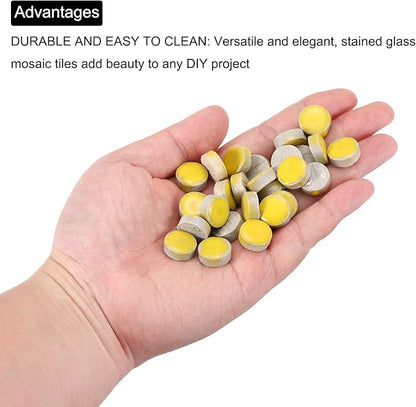 MECCANIXITY 200g Ceramic Mosaic Tiles for Crafts Bulk, Round Yellow Ceramic Tiles for Mosaic Kits Garden Stepping Stone Cup Mat