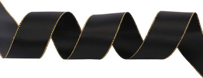 ITIsparkle 1" Inch Double Faced Satin Ribbon 25 Yards with Gold Edges, 1" X 25Yd - Black - Crafty Corner