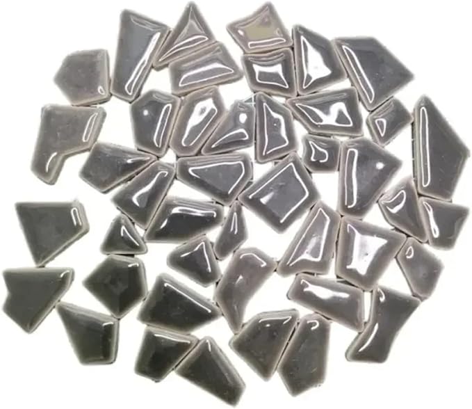 Mosaic Tiles 200g/7.05oz(Approx. 155-170pcs) Porcelain Mosaic Tiles 1-2.5cm 0.4mm Thickness Ceramic Mosaic Stones DIY Mosaic Craft Material(Deep Grey)