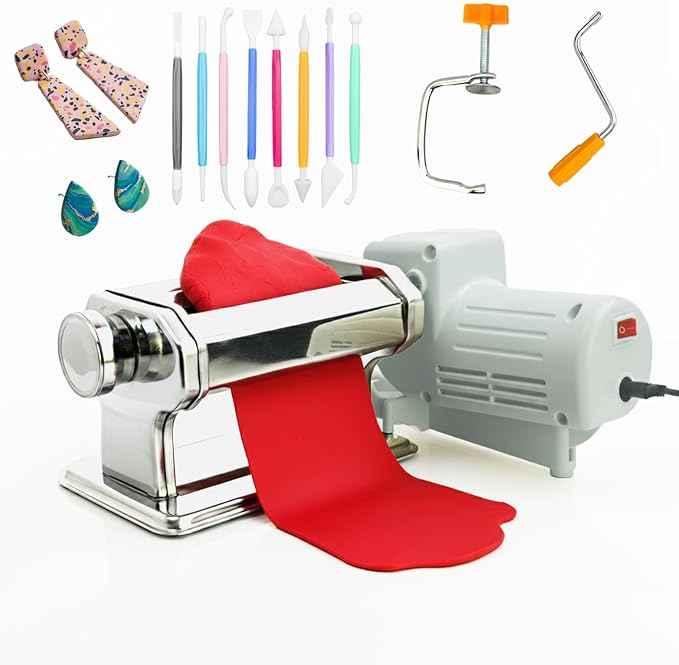 Electric Polymer Clay Roller Machine, Dual Mode Clay Press Machine with 6 Thickness Settings, 60W Motor, Includes 8 Embossing Tools & Clay Tools for Polymer Clay Earring Making