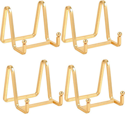 Plate Holder Easel Display Stand - 3 inch Metal Plate Stands for Display - Tabletop Picture Stand - Gold Iron Easels for Display Pictures | Photo Frames | Book | Decorative Plates | Plaque - 4 Pack