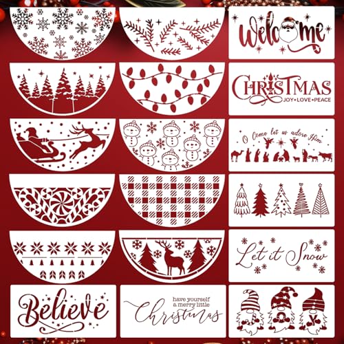 Christmas Stencils for Door Mats 12" Christmas Stencils for Painting on Wood (18 Count)