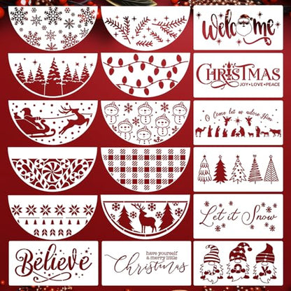 Christmas Stencils for Door Mats 12" Christmas Stencils for Painting on Wood (18 Count)