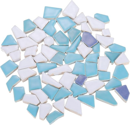 uxcell 500g/1.1LB Irregular Ceramics Mosaic Tiles, 1.3-2 cm Bulk Stained Ceramic Mosaic Pieces Stones Mosaic Kits for DIY Art Craft Projects Home Decor, Mixed Blue