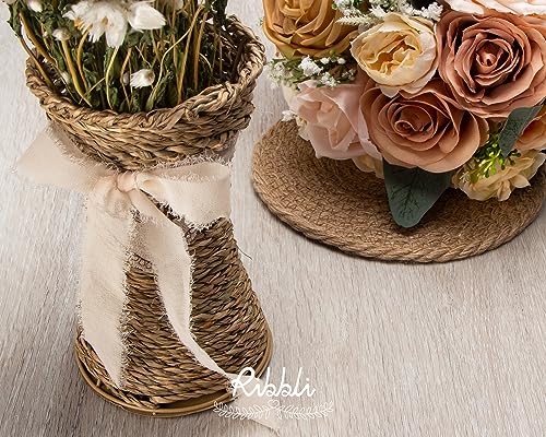 Champagne Chiffon Ribbon 1 Inch x 20 Yard Handmade Fringe Chiffon Silk Ribbon Nude Ribbon for Gifts Wrapping (60 Foot)