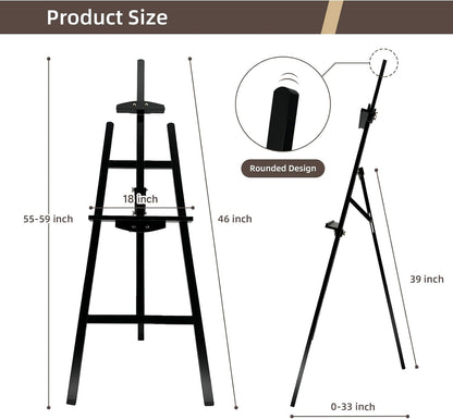 Adjustable Black Wooden Painting Easel, Pine Art Easel Stand Hold up to 43'', Painting Canvas for Wedding Sign and Poster, Drawing for Adults, Begginners and Students, Black