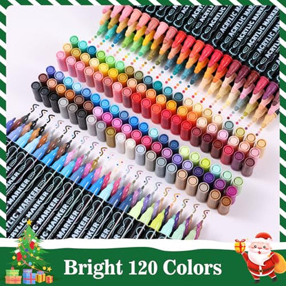 120 Colors Precision Dual Tip Acrylic Paint Markers Pens (120 Count)