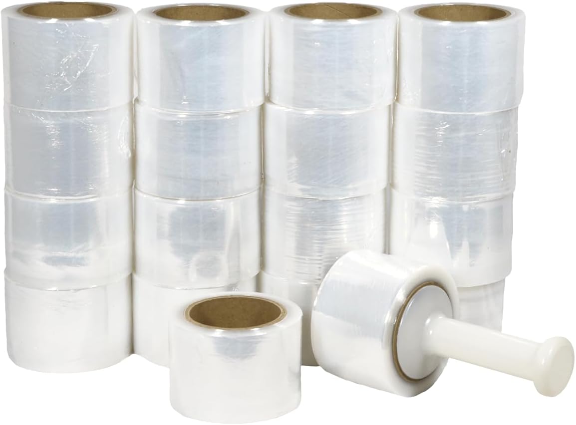 Mini Stretch Wrap for Packing with Handles, 18 Pack, 3 Inch x 1000 Feet, 50 Gauge, Durable Clear Plastic wrap for Moving, Packing wrap Plastic roll Also a Furniture Wrap